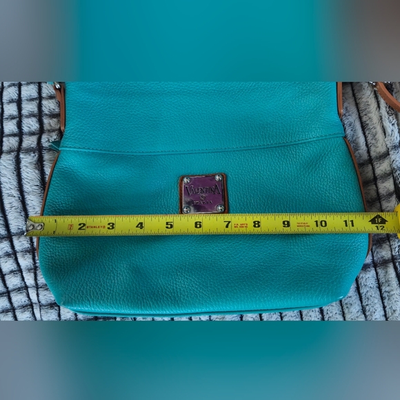 🎀 Valentina Turquoise and Tan Pebble Leather Shoulder Bag with Gold Accents - Picture 7 of 17